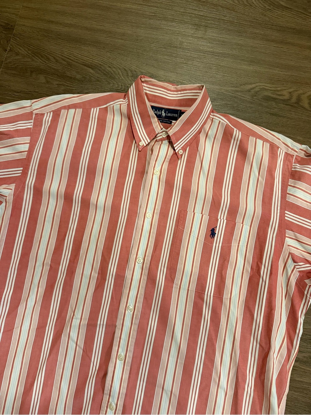 Ralph Lauren Button Up Shirt Mens XL Red Striped Short Sleeve Casual Preppy